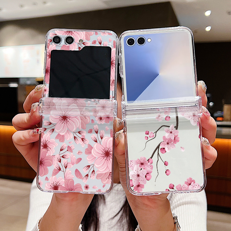 Phone Cases Z Flip 5 - Pink Flower Printed Phone Case For