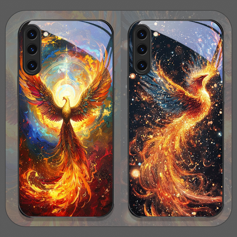 Phone Cases Galaxy S25 - Aesthetic Phoenix Fire Feather Pattern Tempered