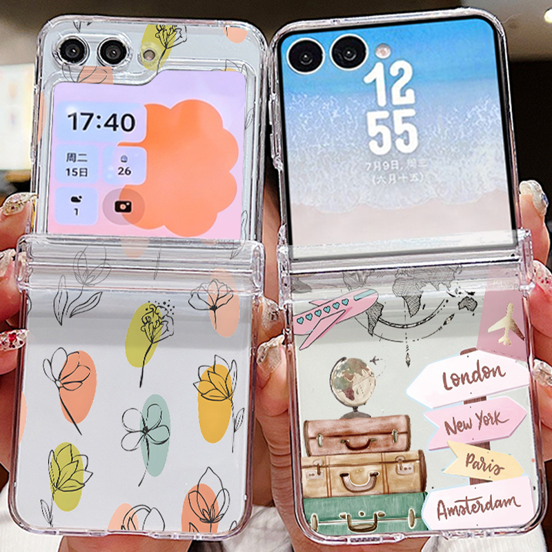 Phone Cases Z Flip 5 - Flower Travel Landmark Pattern Phone Case