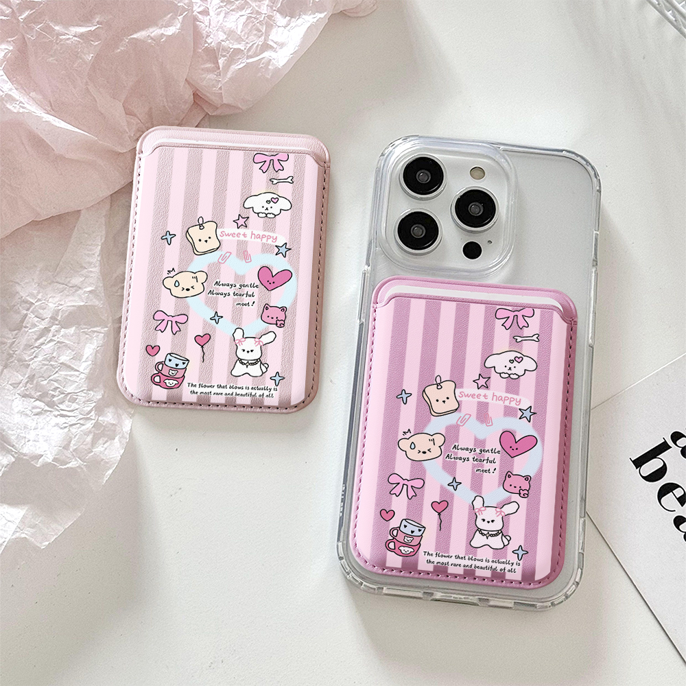 Phone Cases With Wallet On Back - Cute Girly Sketch Style Leather Phone