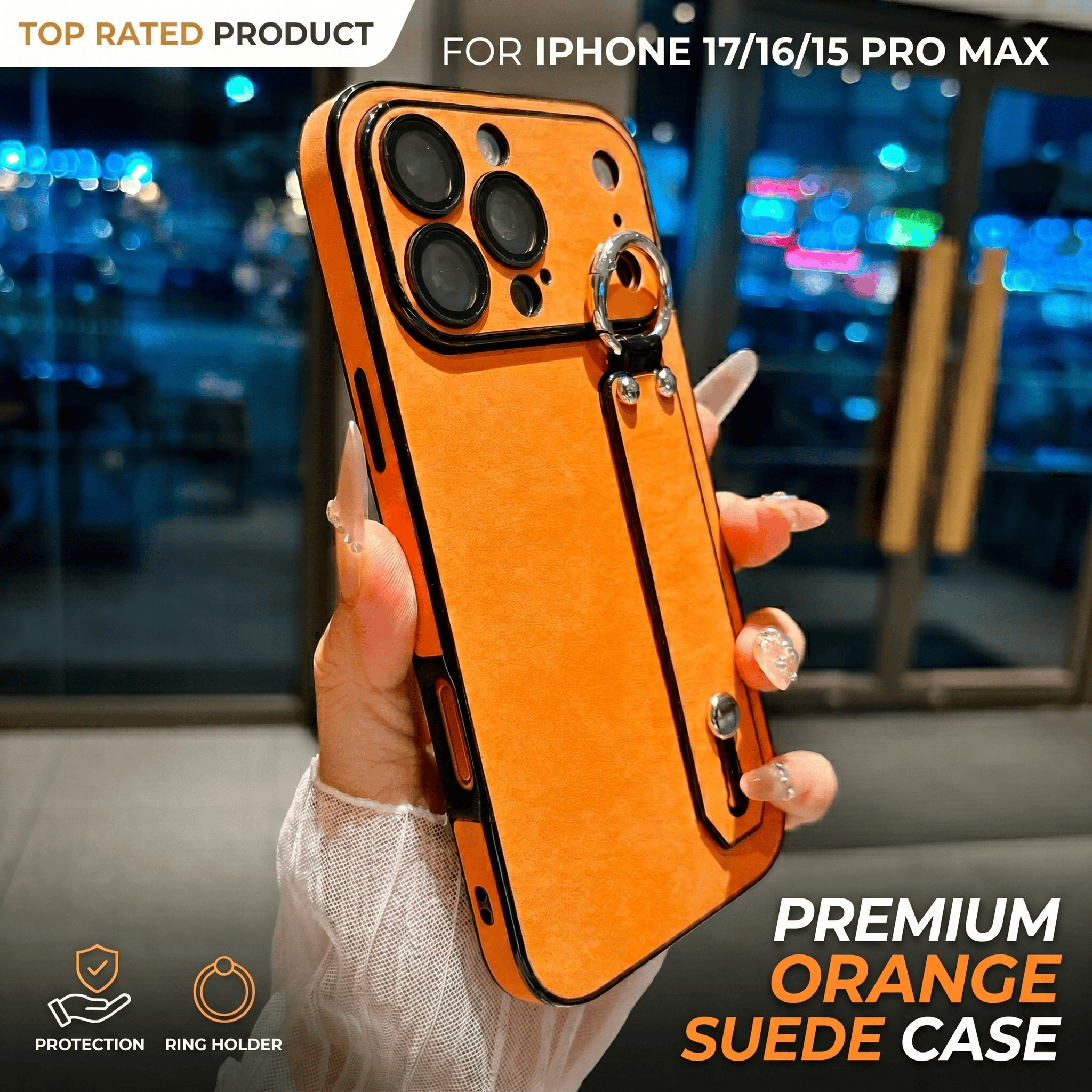 Phone Cases Iphone 16 Pro Max - Suede Leather Wrist Strap Holder Phone