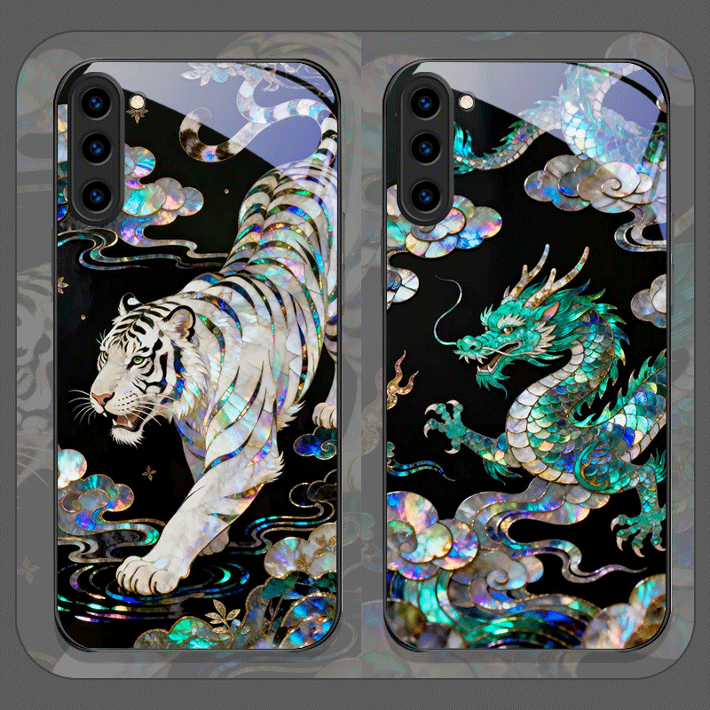 Phone Cases Galaxy S25 - Stylish Tiger Dragon Marble Texture Printed